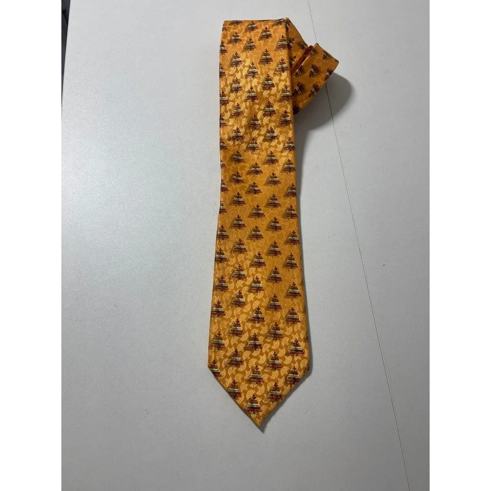 Ermenegildo Zegna Silk Tie Orange‎ Tree Pattern Men's Formal Necktie